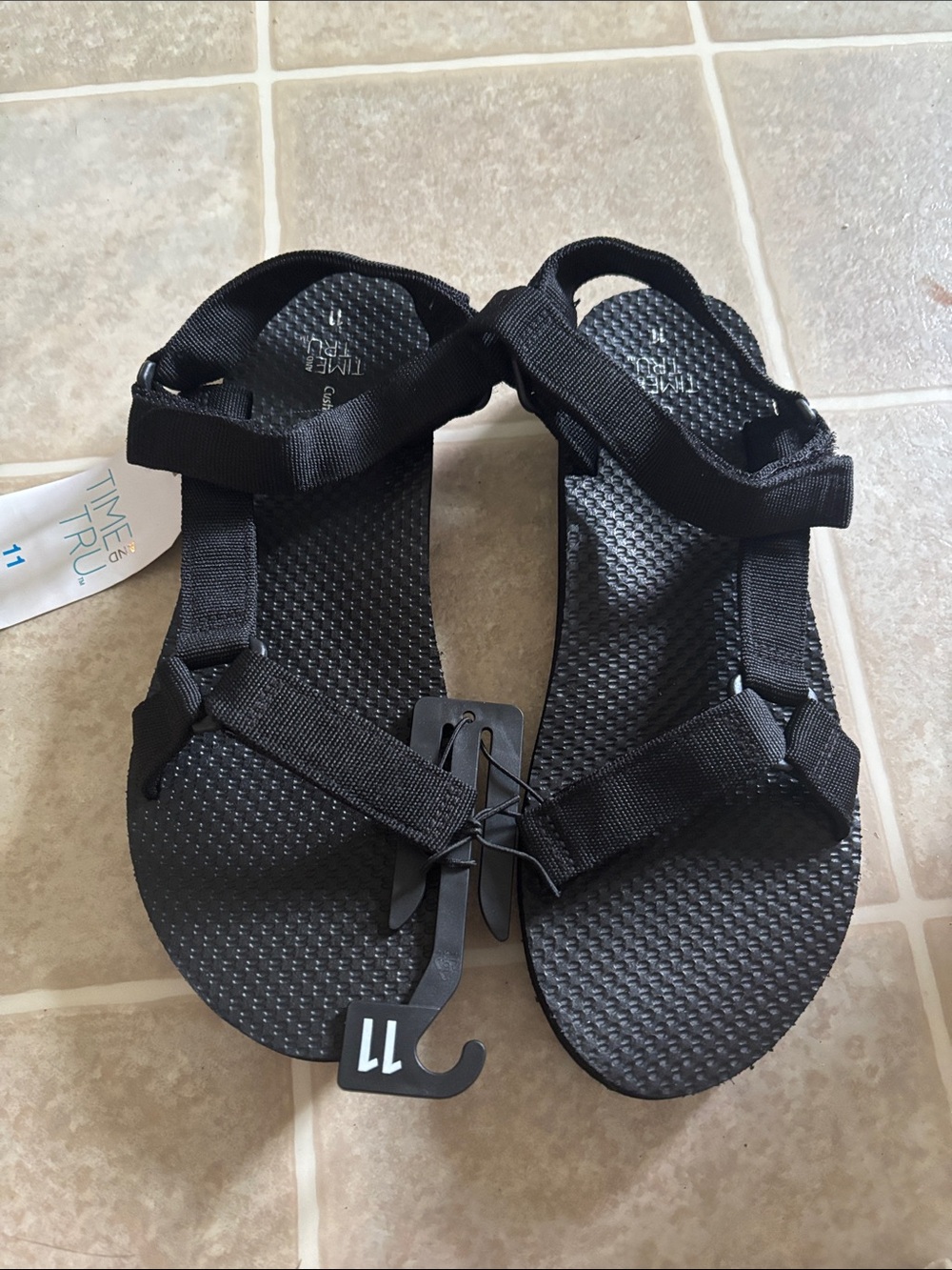 Time and Tru Black Strappy Comfort Sandals - Picture 2 of 6